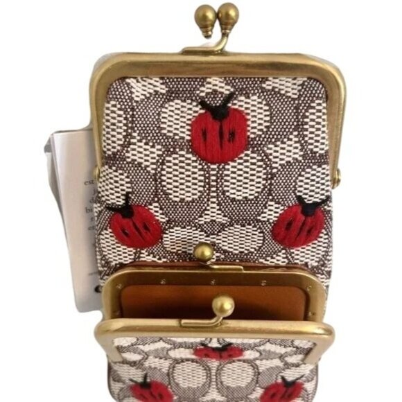 SOLD!!! Coach Double Frame Kisslock Bonnie Cashin Crossbody Jacquard Ladybugs - Picture 4 of 12